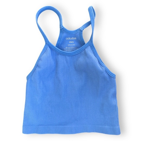 Tops - Women's Crop Seamless Rib-knit Strappy Racerback Cropped Tank Tops Workout